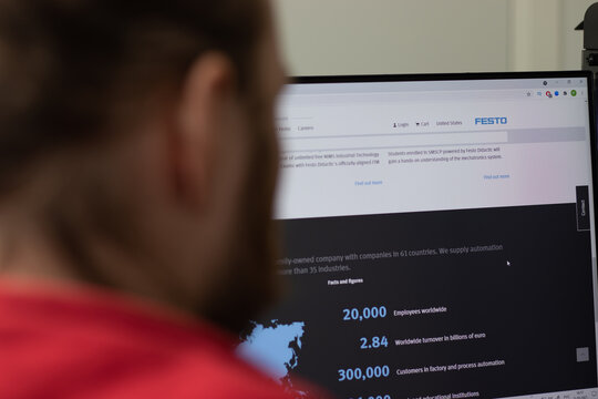 New York, USA - 1 May 2021: Festo company website with logo on screen, Illustrative Editorial.