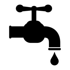 Tap water icon. Vector illustration of classic faucet with water drop isolated on white background. Flat, simple graphic. Dripping tap symbol.