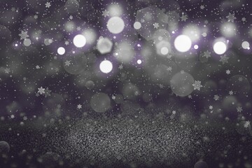 Fototapeta na wymiar purple wonderful brilliant glitter lights defocused bokeh abstract background with falling snow flakes fly, celebratory mockup texture with blank space for your content
