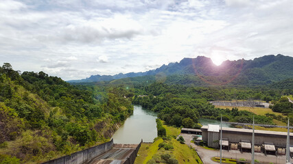 A spill way of Vajiralongkorn dam is a hydro dam that located in Kanchanaburi.