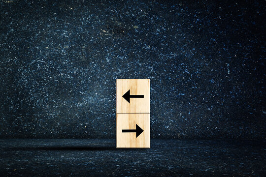 Arrows On Wooden Blocks, In Different Directions. Choice Concept. Business. Lifestyle.