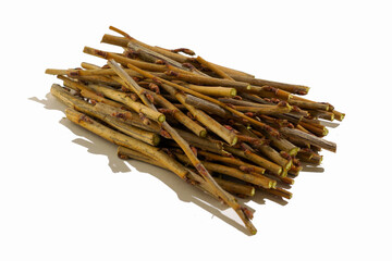 cut currant twigs close-up on a white background
