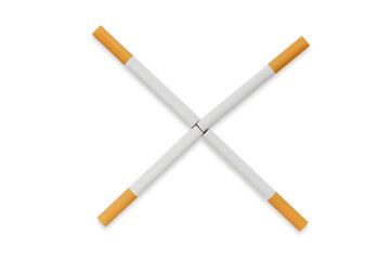 Cross cigarettes isolated on white background.Concept stop smoking.