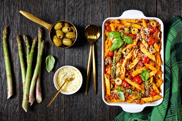 ground turkey penne pasta bake with asparagus - Powered by Adobe
