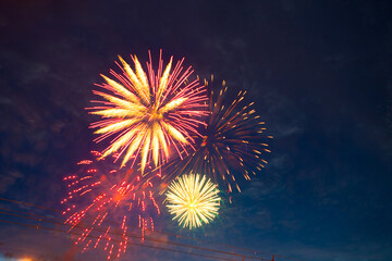 Fireworks on the background of the dark night sky. 4th July - American Independence Day - 435204998