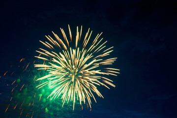 Fireworks on the background of the dark night sky. 4th July - American Independence Day