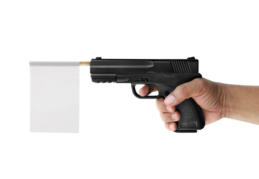 White flag from a gun isolated on a white background