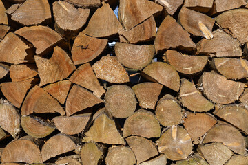 Spruce wood in the background. Firewood stack.