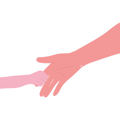 Vector illustration for father's day, family, mother's Day. The child's hand is held by the adult's hand.