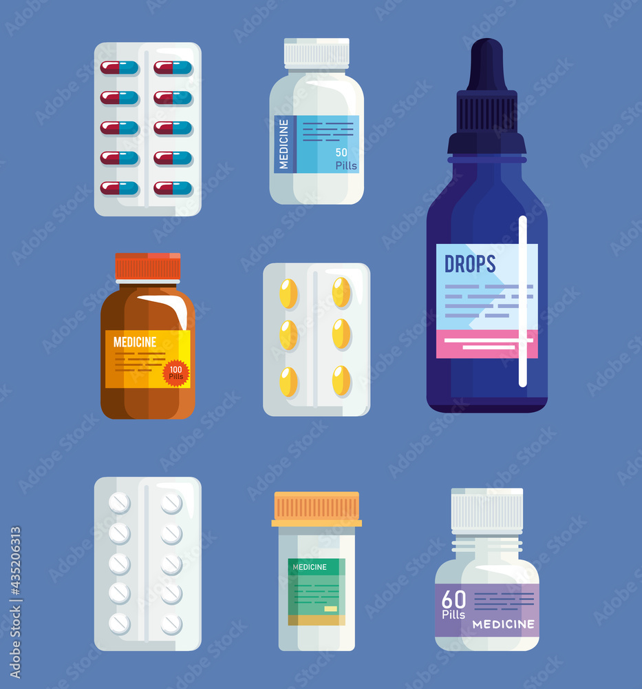 Poster pills symbol collection