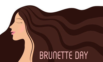 Vector design in a flat style. The girl with her hair down for the Day of the brunette on May 28.