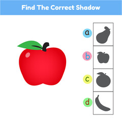 Find The Correct Shadow Game Apple Cartoon Illustration Vector