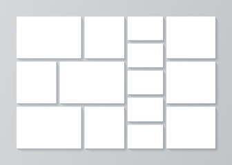 Photo collage grid. Moodboard template. Vector. Mood board background. Picture grid. Photography album layout. Mosaic frames. Horizontal mockup of banner. Branding presentation. Simple illustration