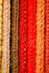 Close up of colourful carpet samples