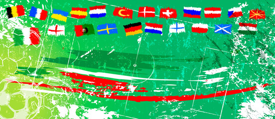 soccer, football, design template, great soccer event, free copy space, with flags, strokes and splashes, grungy