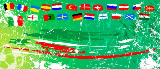 Foto op Aluminium soccer, football, design template, great soccer event, free copy space, with flags, strokes and splashes, grungy © Kirsten Hinte