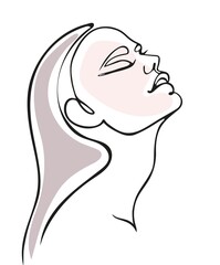 woman portrait in one line style, beautiful girl face with abstract spots, minimalism, for prints and tattoos, stylized vector graphics