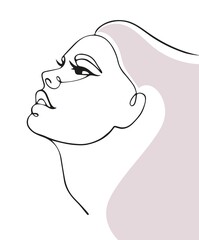 woman portrait in one line style, beautiful girl face with abstract spots, minimalism, for prints and tattoos, stylized vector graphics