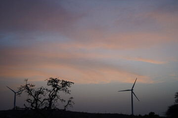 Obraz premium Silhouette of windmill and tree