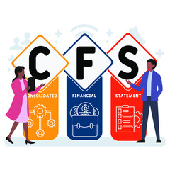 Flat design with people. CFS - Consolidated Financial Statement acronym. business concept background. Vector illustration for website banner, marketing materials, business presentation, online adverti