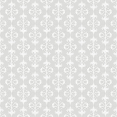 Light background pattern with white floral ornament on a gray background, wallpaper. Seamless pattern, texture. Vector art