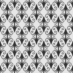 Black and white background pattern in vintage style with floral ornament, retro wallpaper. Seamless pattern, texture. Vector illustration