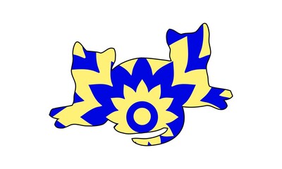 Stylized colorful doodle cat. Hand drawn cartoon animal illustration, coloring book page. Decorative ornate for T-shirt emblem, logo or tattoo. Zen art, isolated design element