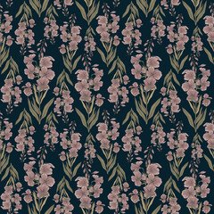 Seamless botanical dark pattern with meadow plants
