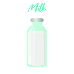 Milk bottle. Isolated fresh and organic milk bottle. Vector flat bottle pf milk. Graphic cartoon design element. Fresh dairy drink ful of protein.