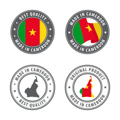 Made in Cameroon - set of labels, stamps, badges, with the Cameroon map and flag. Best quality. Original product.
