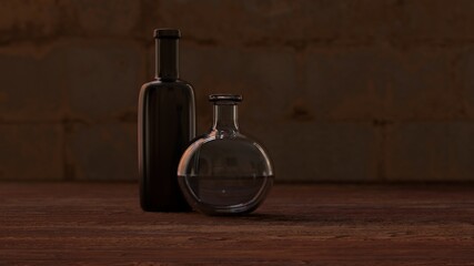 old vintage bottles 3D rendering still life 