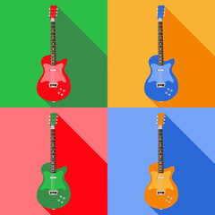 Electric guitar. Rock music instrument. Acoustic and electric guitar musical instruments for entertainment. Electrica vintage design guitare. Vector illustration.