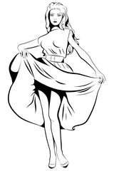 Beautiful young woman. Black and white, vector image on a transparent background.