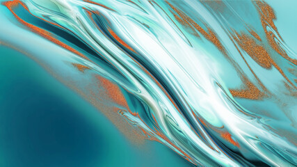 Blue ocean water marble background with gold texture. Splash sea liquid nature ink design.
