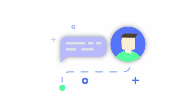 Cool minimalistic animated avatar icon with chatting speech bubble. Chatting on account with avatar conceptual 2d video clip. Shape animation.