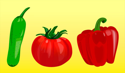 Set cucumber tomato pepper. Vector.