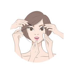 Young Japanese Woman doing Makeup. Cosmetic. Beauty, Makeup. Healthy. Vector illustration in cartoon style