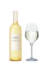 Set of wine bottles isolated on white background. Wine bottle, made in a realistic style. Alcoholic drink. White and red wine. Vector illustration