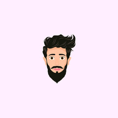 vector beard man face, man head avatar front side view, Man face - flat design - vector illustration