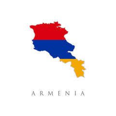 Map outline and flag of Armenia, a horizontal tricolor of red, blue, and orange.Armenia flag state symbol isolated on background national banner. National Independence Day of the Republic of Armenia.