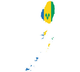 Map Flag of Saint Vincent and the Grenadines isolated on white background. Vector illustration eps 10