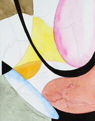 A contemporary abstract painting, in watercolor, pencil and indian ink.