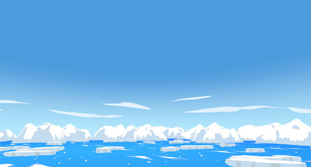 Fototapeta premium Ice lands, ice mountains and ocean in the Arctic and Antarctica.