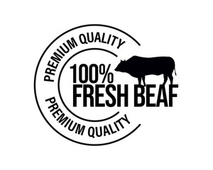 100% fresh premium quality beef vector icon.