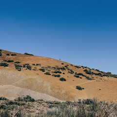 landscape in the desert, a man climbing