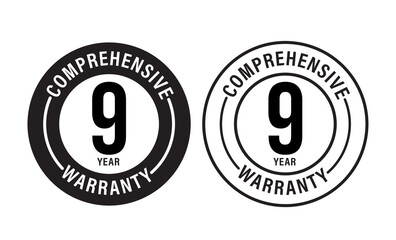 9 year comprehensive warranty vector icon set