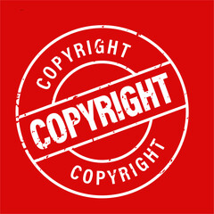 copyright vector icon isolated on red background, white in color
