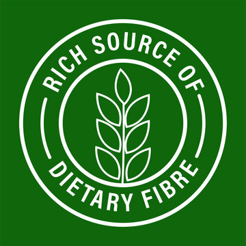 'rich source of dietary fiber' vector icon isolated on green background