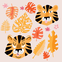 Tiger and flowers set 1