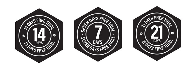 free trial vector icon set. 14, 21 and 7 days free trial